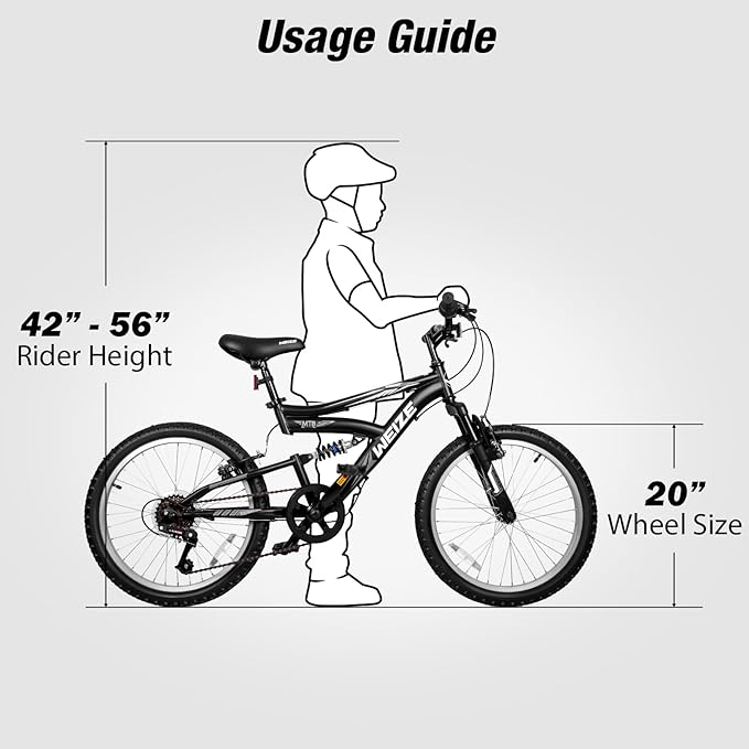 WEIZE Kids Mountain Bike, 20 inch Kids' Bicycles for 6-11 Years Old Boys Girls with Dual Full Suspension, 6 Speeds Drivetrain, High-Carbon Steel Frame, Ideal for Young Riders and Adventurers-StrideForce Fitness