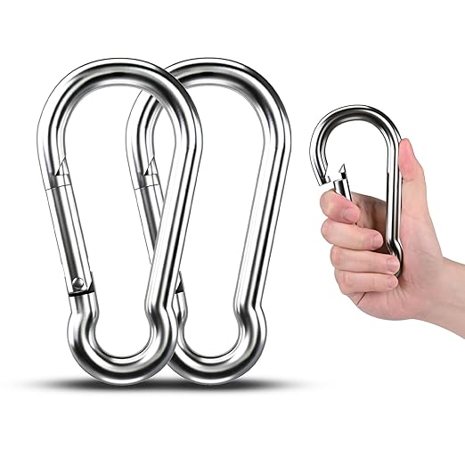 Large Carabiner Clip Hooks, 2pcs 7 inch Carabiners Heavy Duty, 304 Stainless Steel Spring Snap Hook Fits Camping Hanging Hiking Weight Lifting, Metal Clips for Rope or Chain-StrideForce Fitness