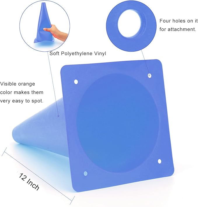 12 Inch Traffic Training Cones, Plastic Safety Parking Cones, Agility Field Marker Cones for Soccer Basketball Football Drills Training, Outdoor Sport Activity & Festive Events - 6 Colors-StrideForce Fitness