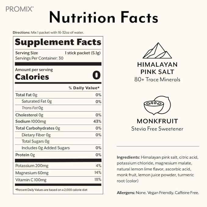 ProMix Nutrition Electrolytes Powder Packets - Sugar Free, Zero Calorie, Stevia Free, Fasting Friendly, Natural Himalayan Pink Salt - Lemon Lime - 30 Servings (Pack of 30)-StrideForce Fitness