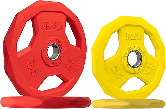 SPART Color Coded Weight Plate 2-Inch Rubber Coated Olympic Grip Plate for Barbell, Solid Cast Iron Weight Plates for Strength Training, Weightlifting, Crossfit, Home Gym, 2.5LB/5LB/10LB/25LB/35LB/45LB, Pair-StrideForce Fitness