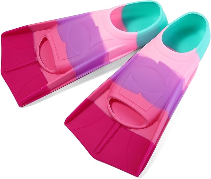 Kids Swim Fins,Short Kids Fins Youth Swimming Flippers for Lap Swimming Training for Children Girls Boys Beginners-StrideForce Fitness
