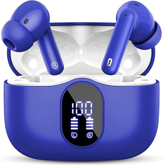 Wireless Earbuds, Bluetooth 5.4 Headphones Bass Stereo, Ear Buds with Noise Cancelling Mic, IP7 Waterproof in Ear Earphones, 36H LED Display Bluetooth Earbuds for Laptop Pad Phones Sports, Blue-StrideForce Fitness