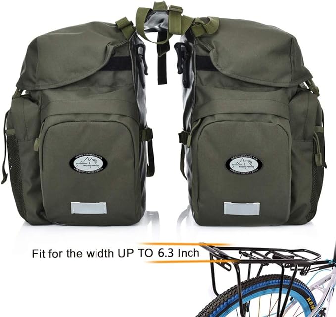 Dreamoon 50L Bike Panniers, Waterproof Bicycle Commuting Bag Saddle Bags with Rain Cover, Bike Rear Seat Bag Carrier with Reflective Trim, Cycling Organizer for Width Less Than 6.3 inches Rack (Green)-StrideForce Fitness
