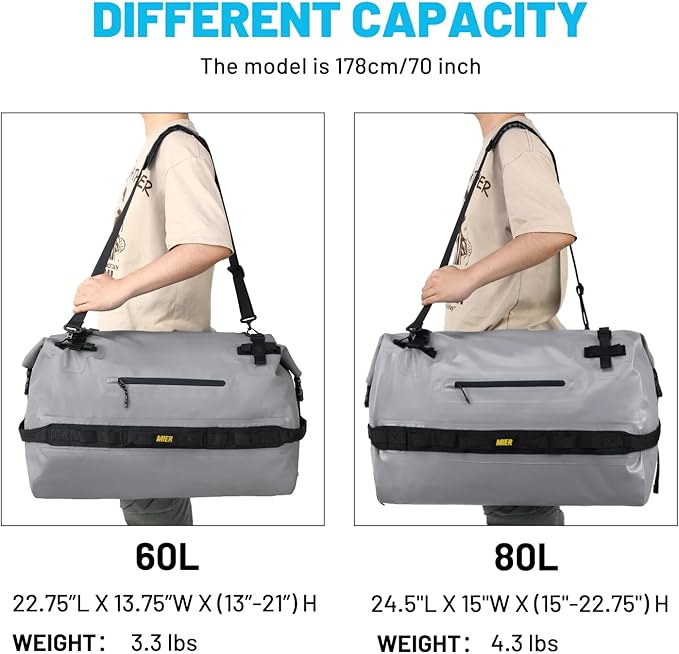 MIER Large Waterproof Duffel Bag Rolltop Dry Backpack Duffle Bags for Kayaking, Rafting, Boating, Swimming, Camping, Travel, Gym, Beach, 60L/80L-StrideForce Fitness