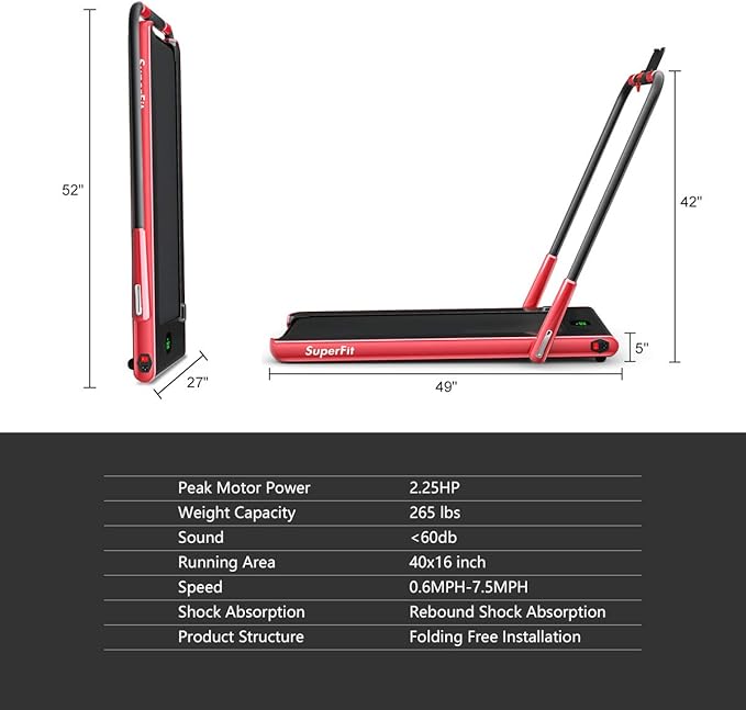 GYMAX Walking Pad, 2 in 1 Free Installation Under Desk Treadmill with Smart App, Remote Control & LED Display, 2.25HP Foldable Portable Compact Running Machine for Small Spaces Home Office-StrideForce Fitness