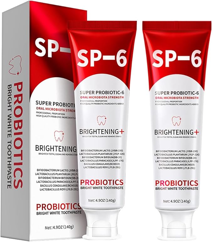 SP-6 Probiotic Toothpaste 2Pcs - Teeth Whitening, Fresh Breath, Plaque Removal & Gum Care, Enamel Safe Formula with Natural Ingredients for Sensitive Teeth, Refreshing Cool Mint Flavor