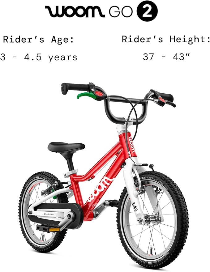 woom GO 2 Bicycle for Children 3 to 4.5 Years Old, 14-Inch Lightweight Bike with Handbrake, Steering Limiter & Chainguard for Boys & Girls - Red-StrideForce Fitness