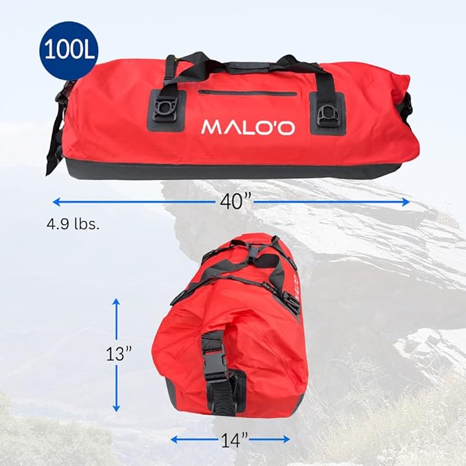 Malo'o Waterproof Dry Bag Duffel 40L/60L/100L, Roll Top Duffel Keeps Gear Dry for Kayaking, Rafting, Boating, Swimming, Camping, Hiking, Beach, Fishing - Internal & External Pockets and Molle Loops-StrideForce Fitness
