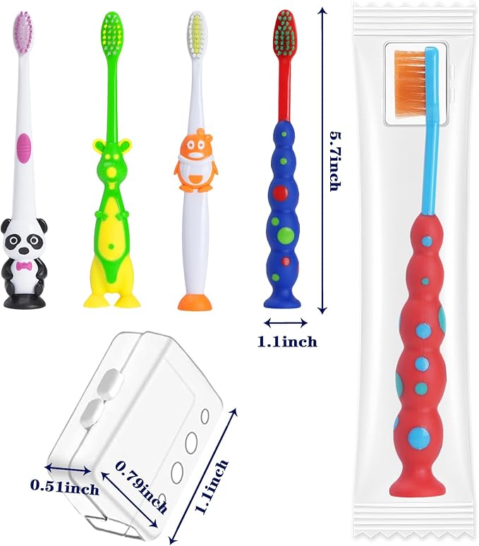 Newday 16 Pack Kids Toothbrush Bulk Soft Bristles Toddler Cute Toothbrush with Suction Cup, Includes Travel Covers, Individually Wrapped Toothbrushes, Animal Design for Children's toothbrushes