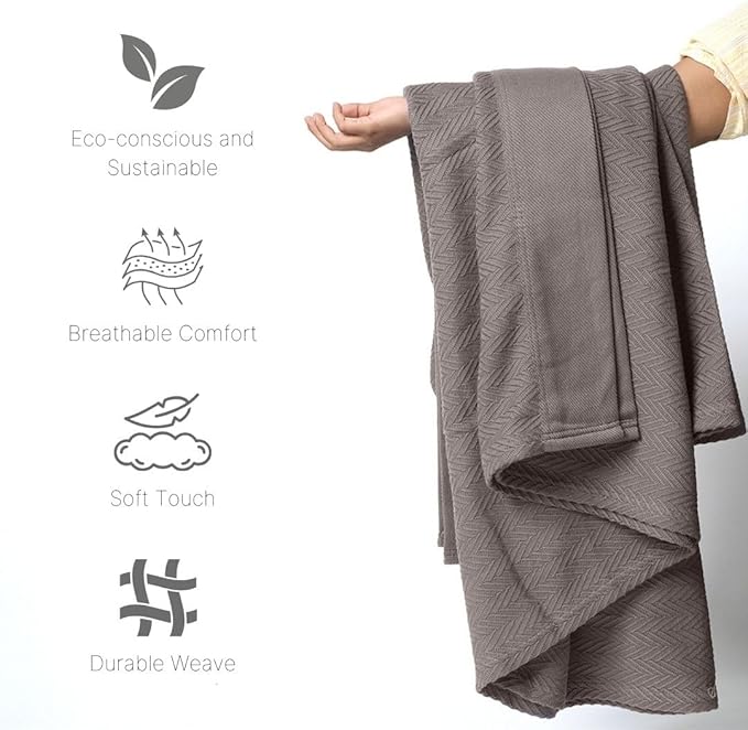 Luxury Cotton Blankets for King Bed - Blanket for Ultimate Comfort and Warmth, Herringbone Cozy Lightweight,Soft and Breathable Design Ideal for Cuddling for All Seasons Dark Grey-StrideForce Fitness