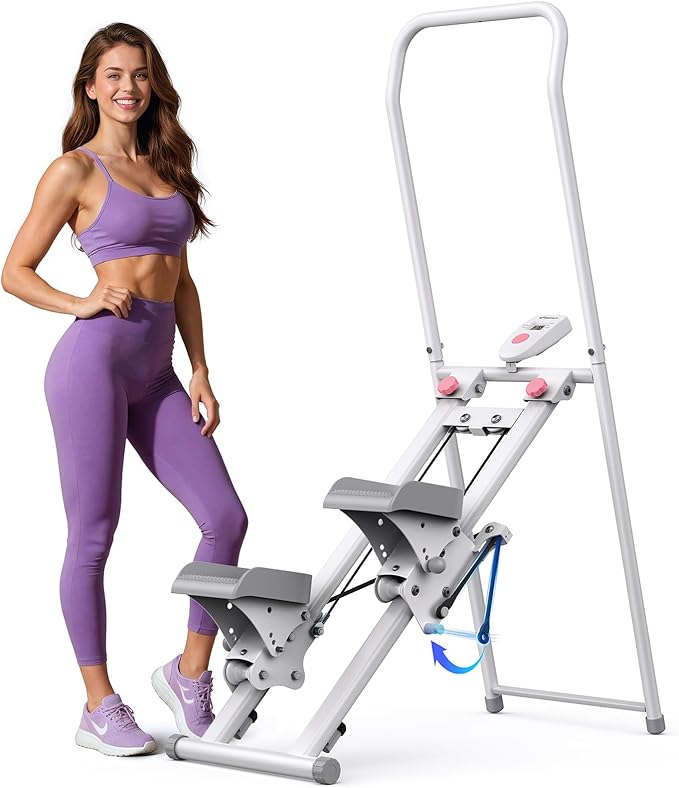 MERACH Stair Stepper for Home Gym Exercise, New Version Stairmaster for Full-Body Workout, Compact Folding Stair Climber with Extended Step Range, Adjustable Handlebar/Pedal-StrideForce Fitness