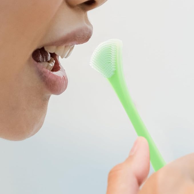 Silicone Tongue Scraper Double-Sided Tongue Cleaner for Adults Oral Care Tool Breath Freshening Portable Handheld Mint Green