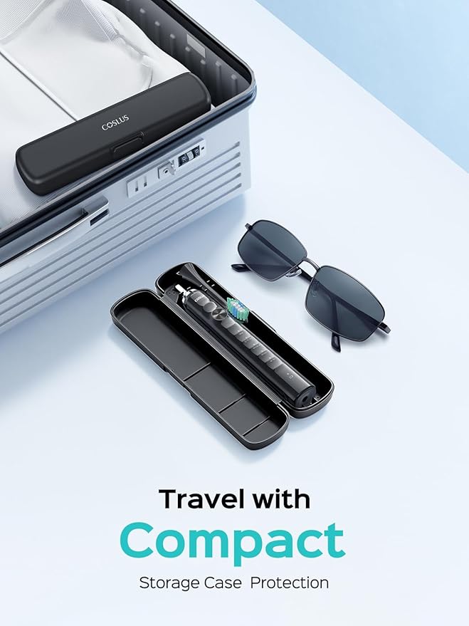 COSLUS Sonic Electric Toothbrush for Adults: 47000 VPM for Deep Cleaning & Whitening with Travel Case - 5 Modes for Sensitive Teeth & Braces, Wireless Charging, 6 Brush Heads, Black & Green (2PCS)