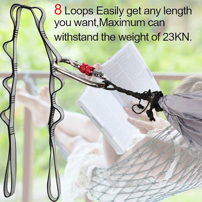 DASKING 23KN (5070 lbs) Heavy Duty Climbing Straps - 2 Pack Adjustable Daisy Chain Webbing for Aerial Yoga, Hammock, Fitness & Rigging - CE/EN566 Certified, Red/Grey-StrideForce Fitness