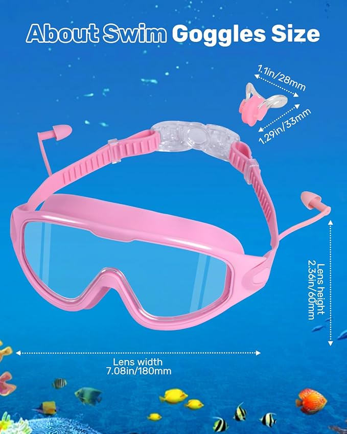 Swim Goggles for Adults, Wide View Anti-Fog & UV Swimming Goggles with Nose Clip & Ear Plugs, No Leak-StrideForce Fitness