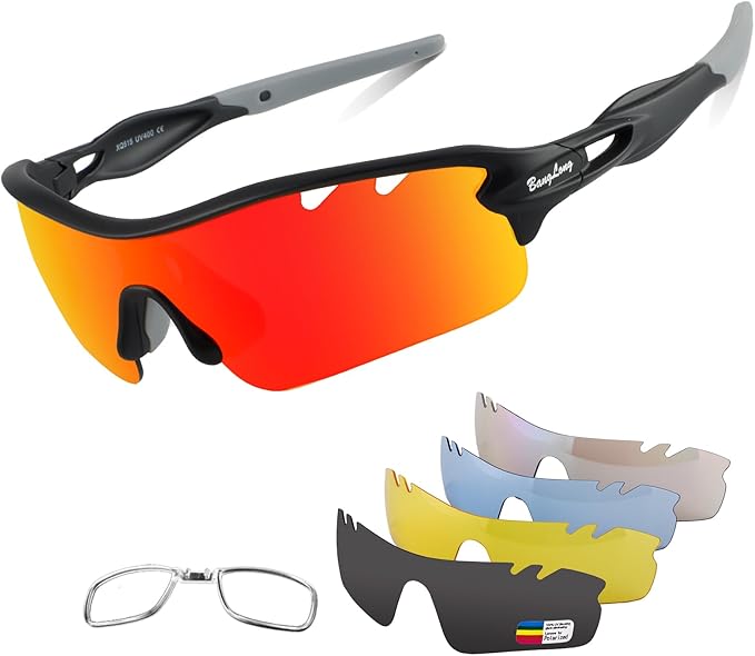 BangLong Polarized Sports Sunglasses Cycling Sun Glasses for Men Women with 5 Interchangeable Lenes for Running Baseball Golf-StrideForce Fitness