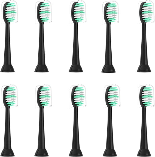 Replacement Toothbrush Heads 10 Pack Compatible with AquaSonic Black Series for Vibe Series Black Series pro, and for Duo Series pro Electric Toothbrush,Soft Balck