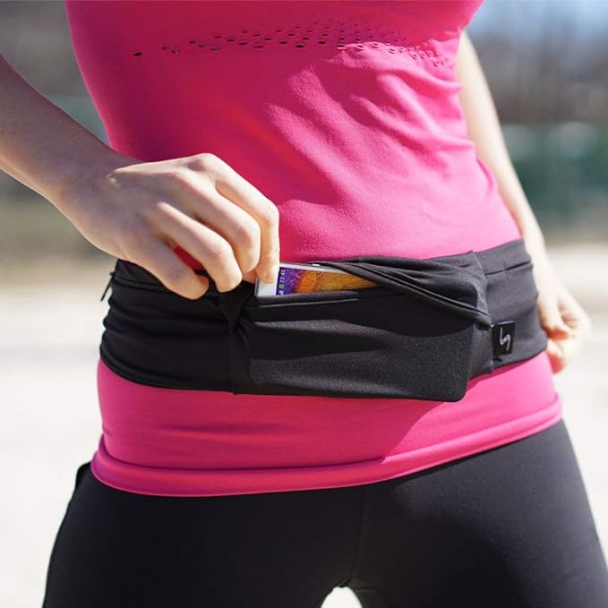 3 Pocket Adjustable Running Belt Waist Pack, Fanny Pack For Working Out With Sweat Resistant Backing, Holds All iPhone Models-StrideForce Fitness