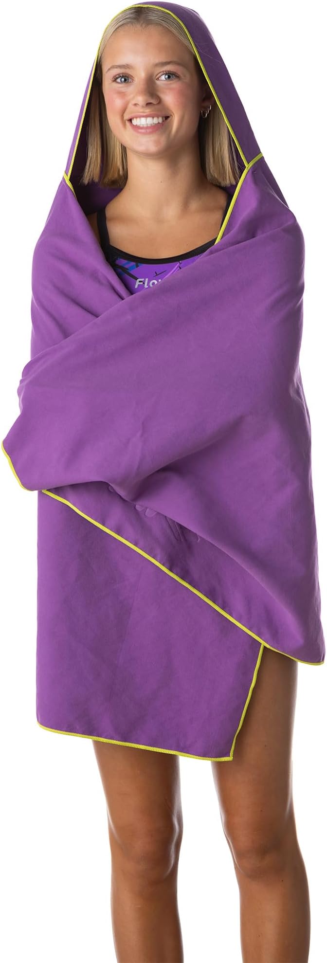 Flow Hydro Sport Towel - Microfiber Quick Dry Swimming Towels for Swim, Pool, Triathlon, and Other Water Sports in Medium, Large, Extra Large, and Hooded Sizes (Purple, Large w/Hood)-StrideForce Fitness