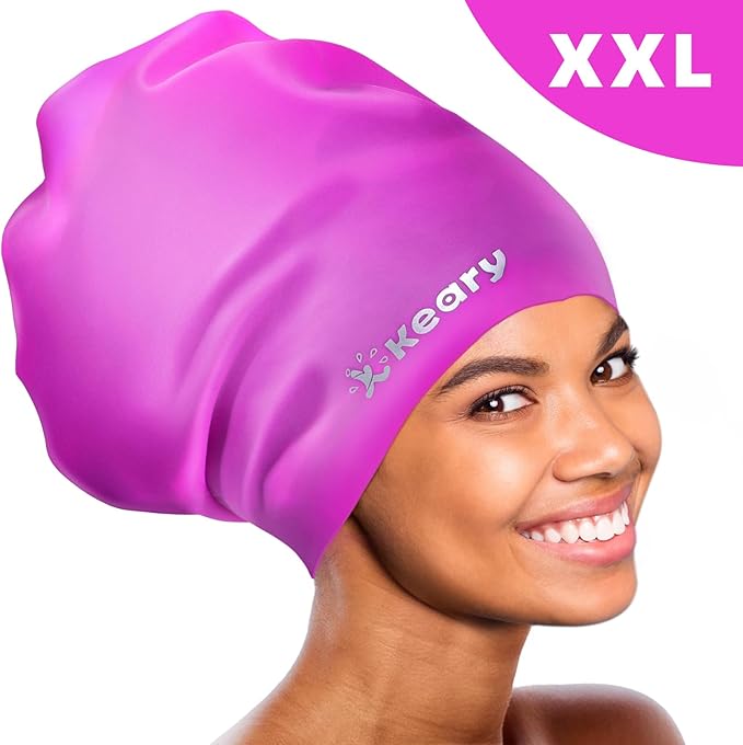 Keary Extra Large Swim Cap for Braids and Dreadlocks Extensions Weaves Long Hair, Waterproof Silicone Cover Ear Bath Pool Shower Swimming Cap for Adult Youth to Keep Hair Dry, Easy to Put On and Off-StrideForce Fitness