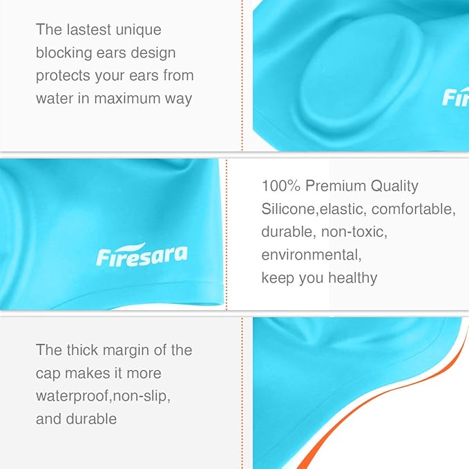 Firesara Swim Cap, Original Updated Swimming Cap 3D Ergonomic Design Comfortable Durable Ear Protection for Women Kids Men Adults Boys Girls for Long or Short Hair with Nose Clip and Ear Plugs-StrideForce Fitness
