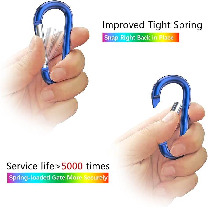 sprookber 3" Aluminum Carabiner D Ring, Caribeener Clips, Spring Snap Hook for Keychain Clip, Set of 10-StrideForce Fitness