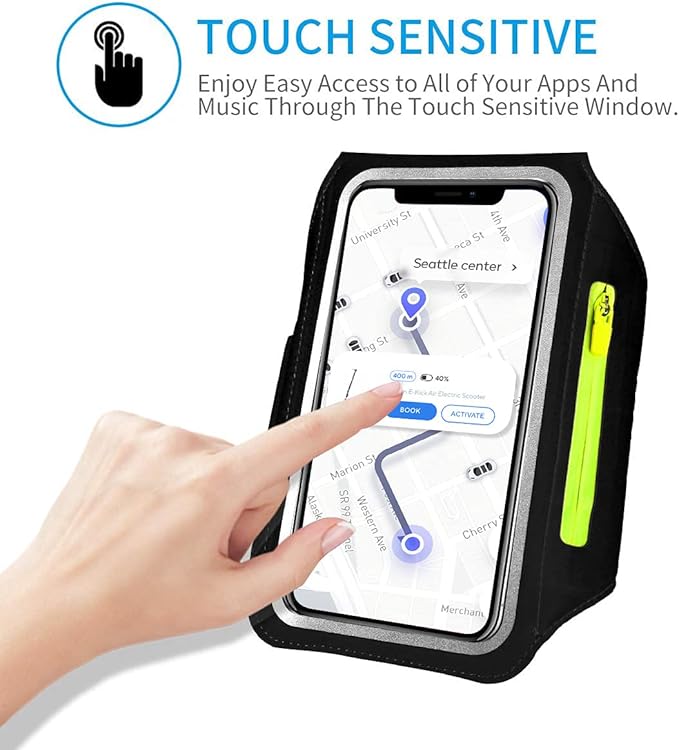 Running Armband with Earphone Bag Cell Phone Armband for iPhone 16 15 Pro 14 Plus 13 11 XR XS, Galaxy S24/S10 Water Resistant Sports Phone Holder Case & Zipper Slot Car Key Holder for 6.9 inch Phone-StrideForce Fitness