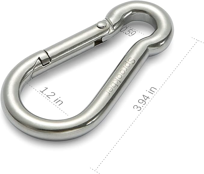 sprookber Stainless Steel Carabiner Spring Snap Hook - 304 Stainless Steel Heavy Duty Clips, Set of 4-StrideForce Fitness