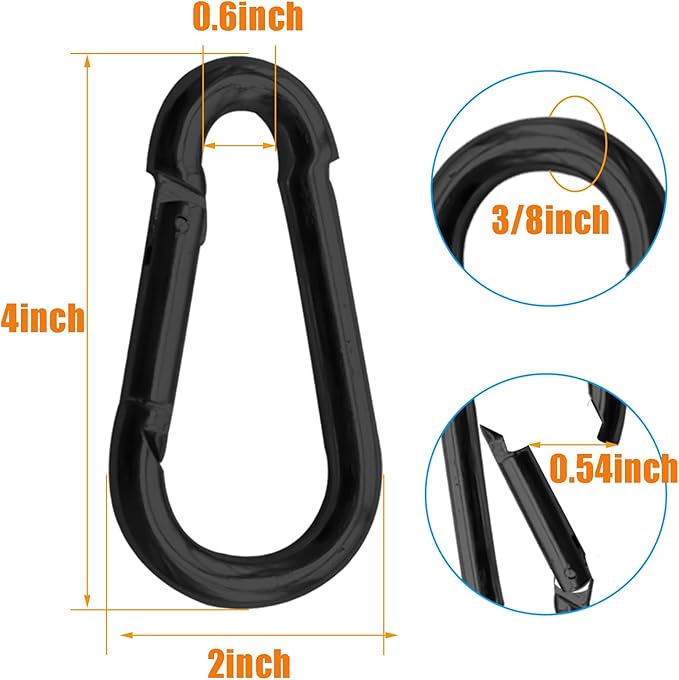 30Pack Carabiner Clips Heavy Duty, 4” Large Spring Snap Hooks Bulk, Galvanized Black 3/8” Carabiners for Camping, Solid Spring Clips for Home Gym Hanging Hammocks Swing Hiking-1100lbs Holding Capacity-StrideForce Fitness