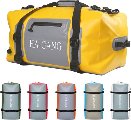 110L Waterproof Duffel Bag Heavy Duty Dry Bag Outdoors Large Storage Sack Zipper Marine Duffle Motorcycle Luggage,Strap Adjustable for Kayaking,Boating,Camping,Beach Rafting Fishing Yellow-StrideForce Fitness