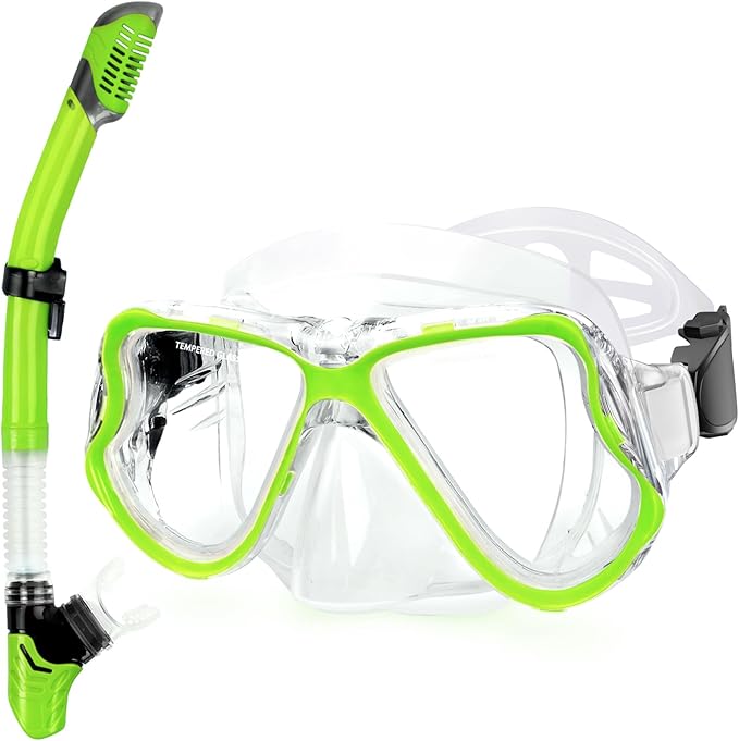 Greatever Dry Snorkel Set,Panoramic Wide View,Anti-Fog Scuba Diving Mask,Professional Snorkeling Gear-StrideForce Fitness