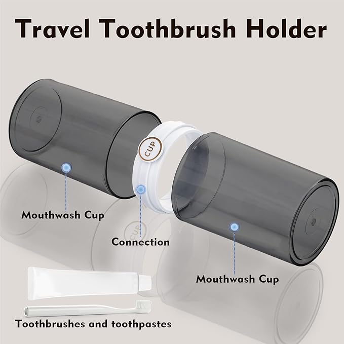 Yeeco toothbrush travel case, 2 pcs Transparent Black Portable Toothbrush Cover with Mouthwash Cup, Tooth Brushing Holder for Home School Camping Travelling, 8.1 x 2.6 inches,Clear Black