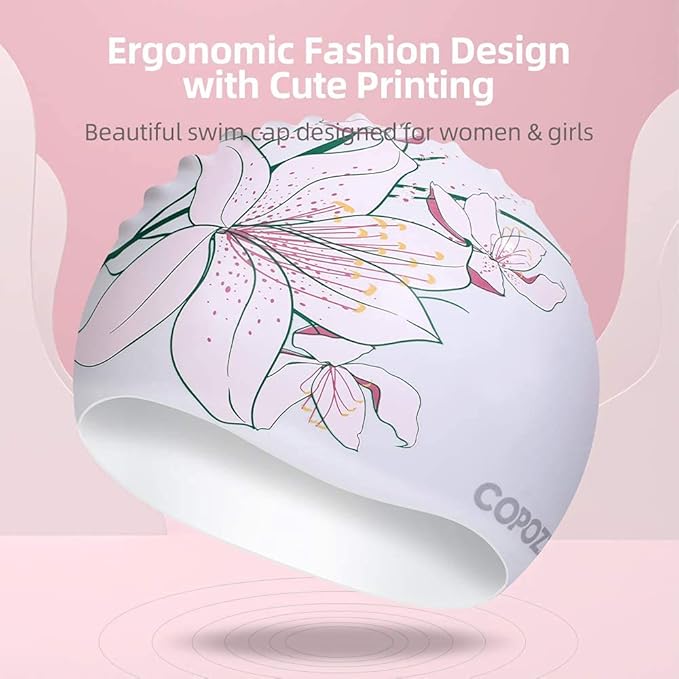 COPOZZ Stylish Silicone Swim Cap for Women – Comfortable, Durable, and Hair-Protecting Design-StrideForce Fitness