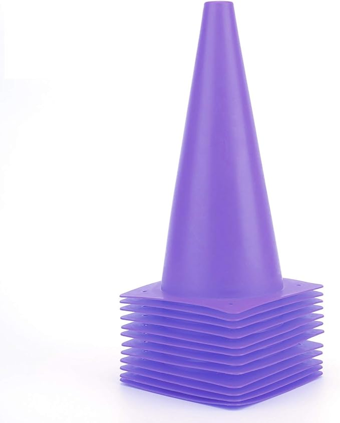 12 Inch Traffic Training Cones, Plastic Safety Parking Cones, Agility Field Marker Cones for Soccer Basketball Football Drills Training, Outdoor Sport Activity & Festive Events - 6 Colors-StrideForce Fitness