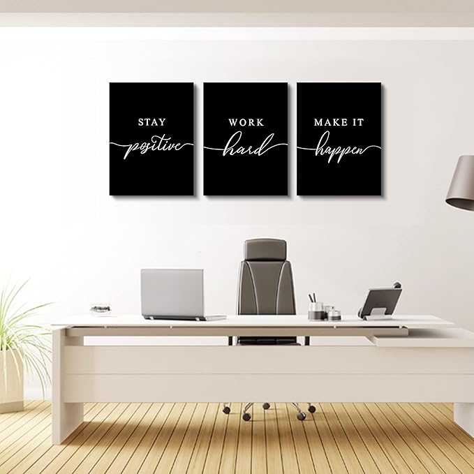 Framed Canvas Wall Art - Motivational Quote Set of 3 Prints, Stay Positive & Inspirational Office Wall Decor (E-3pcs, 12x16in x3pcs)-StrideForce Fitness