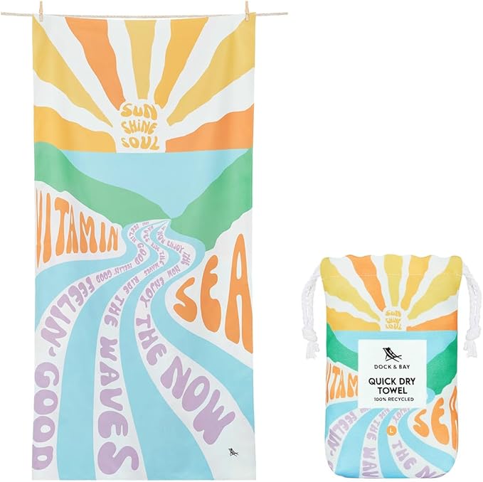 Dock & Bay Beach Towel - Quick Dry, Sand Free - Compact, Lightweight - 100% Recycled - Includes Bag - Vitamin Sea - Extra Large (200x90cm, 78x35)-StrideForce Fitness