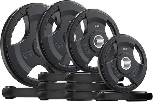 SPART Weight Plate 2-Inch Rubber Coated Olympic Grip Plate for Barbell,Solid Cast Iron Weight Plates in Pairs or Single for Strength Training,Weightlifting,Crossfit,Home Gym(5LB/10LB/25LB/35LB/45LB)-StrideForce Fitness