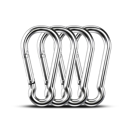 Large Carabiner Clip Hooks, 4pcs 5.5 inch Carabiners Heavy Duty, 304 Stainless Steel Spring Snap Hook Fits Camping Hanging Hiking Weight Lifting, Metal Clips for Rope or Chain-StrideForce Fitness