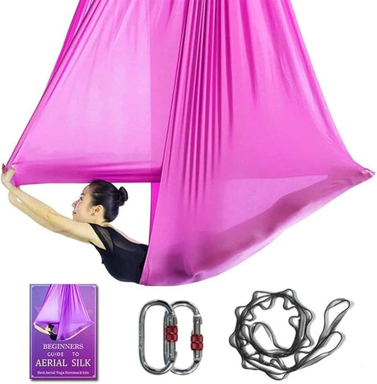 Aerial Yoga Hammock L:5M W:2.8M 5.5 Yards Aerial Pilates Silk Yoga Swing Set with 2000 Ibs Load Include Daisy Chain, Pose Guide-StrideForce Fitness