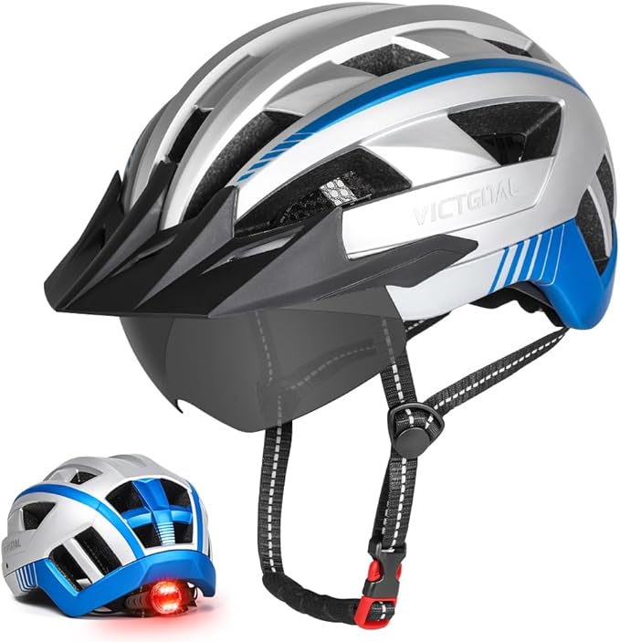 VICTGOAL Bike Helmet for Men Women with Led Light Detachable Magnetic Goggles Removable Sun Visor Mountain & Road Bicycle Helmets Adjustable Size Adult Cycling Helmets-StrideForce Fitness