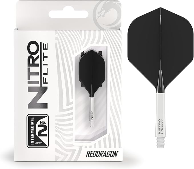 RED DRAGON Darts – Nitro Flite Integrated Flight & Shaft System – No.2 Shape and Design - Available in Short, Intermediate & Medium - Available in Variety of Colours - Professional Darts Accessories-StrideForce Fitness