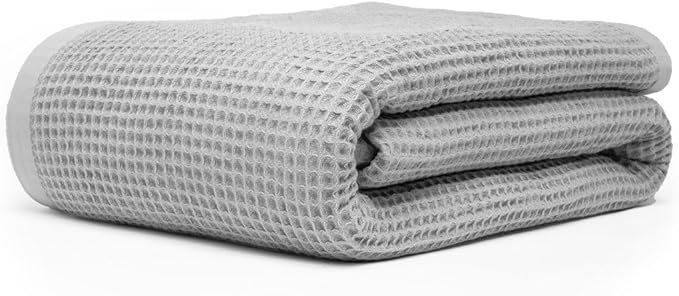 GOTS Certified Organic Cotton Waffle Weave Blanket, Queen Bed Size, 90"X90"Cozy Throw Blanket for Couch, Modern Home Decor, Throw Blankets,Waffle Blanket, Soft Bed Blankets -Scottish Grey-StrideForce Fitness