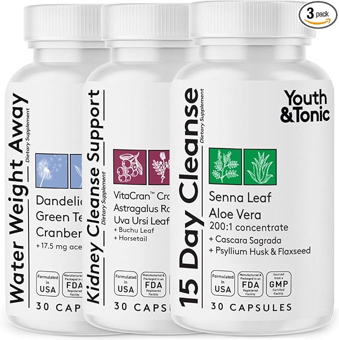 Youth & Tonic Complete Multi-Organ Detox Support – 15 Day Colon Cleanser & Gut Detox, Kidney Cleanse, Water Balance & Liver Health, 90 Pills for Women and Men-StrideForce Fitness