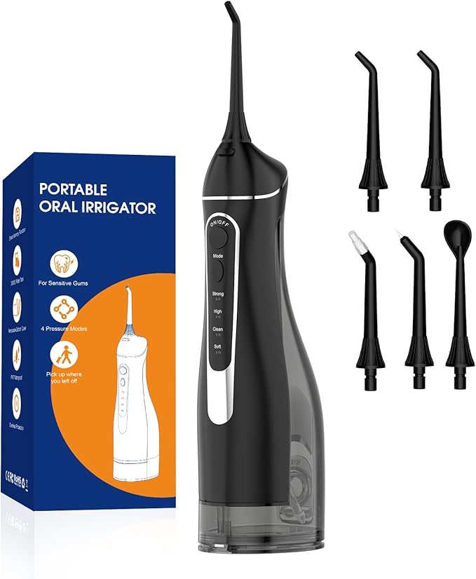 Water flossers for Teeth Pick, Portable Oral Irrigator Dental with 4 Modes 5 Jet Tips, IPX7 Rechargeable Water Tooth Flosser for Braces Sensitive Gum Care，300ml Tank for Home Travel Use