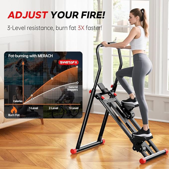 Stair Stepper for Home Gym Exercise, New Version Vertical Climber Machine for Full-Body Workout,Resistance Three-Speed Adjustment, Compact Folding Cardio Exercise Climber-StrideForce Fitness