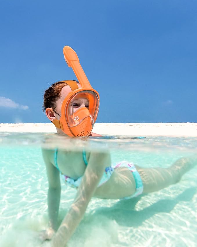 QingSong Kids Snorkel Mask Full Face, Snorkeling Set with Camera Mount, Foldable 180 Degree Panoramic View Snorkeling Gear Anti-Fog Anti-Leak-StrideForce Fitness