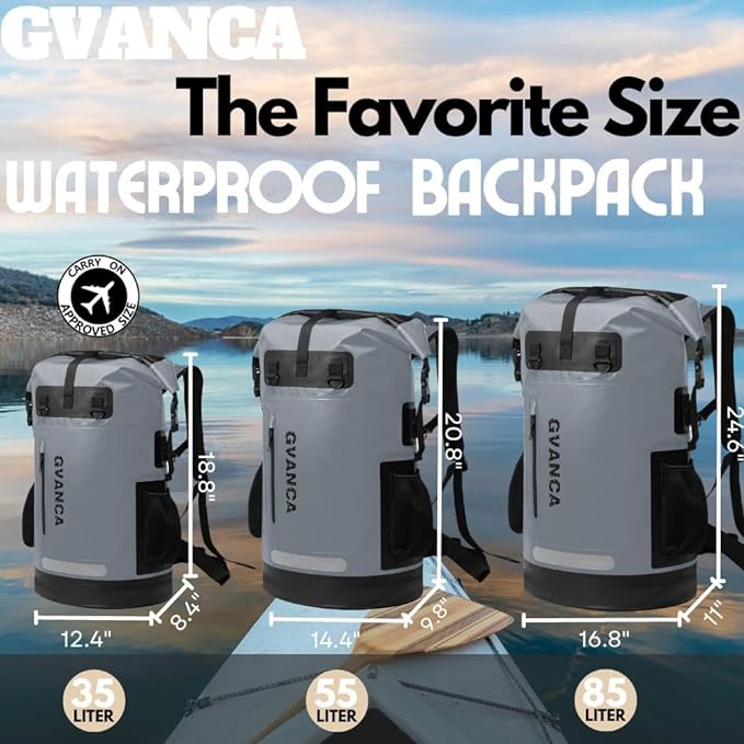 Waterproof Dry Bag Backpack for Kayaking, Roll Top Kayak Dry Backpack, Floating Outdoor Dry Sack Boating Sailing Canoeing Rafting Fishing Camping 85L Grey-StrideForce Fitness