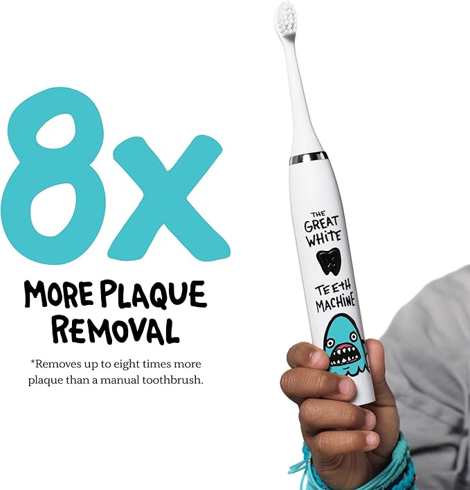 Made by Dentists Kids Electric Toothbrush - Rechargeable Vibrating Toothbrush with Timer, Includes 6 Replacement Heads, Halloween Gifts for Kids, Girls and Boys, Kid & Toddlers Age 2+, Shark