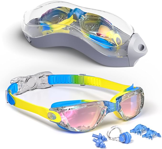 Kids Swim Goggles, Swimming Goggles for Kids with Nose Clip, Earplugs, Nose Bridge for Age 3-15-StrideForce Fitness